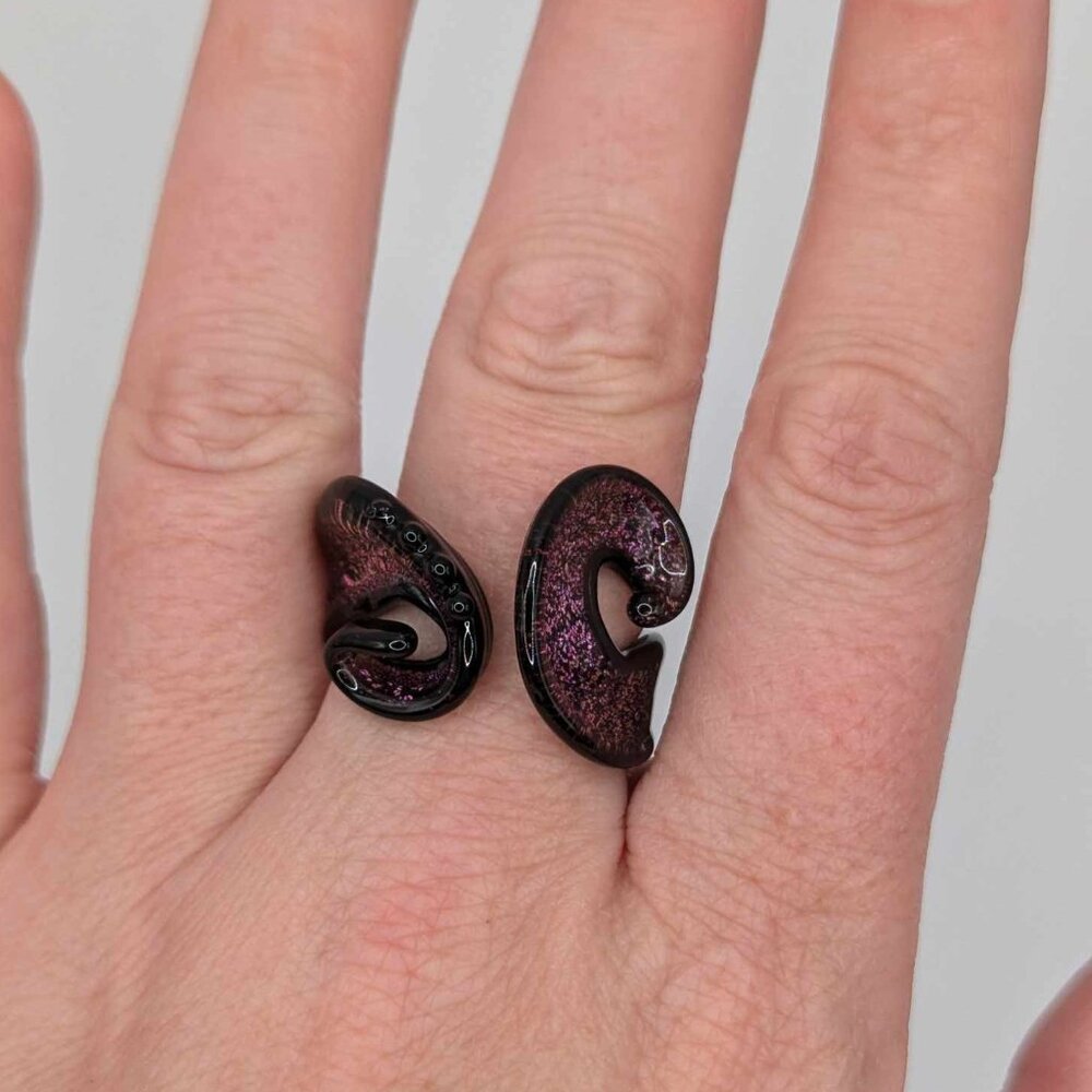 Unique Venetian Glass Purple Octopus Ursula Ring in Size 7